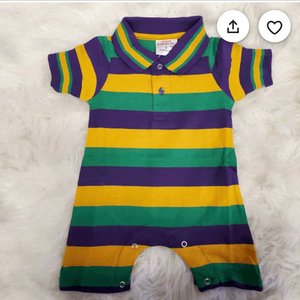 Mardi Gras Striped Baby Romper in Purple, Green, and Yellow